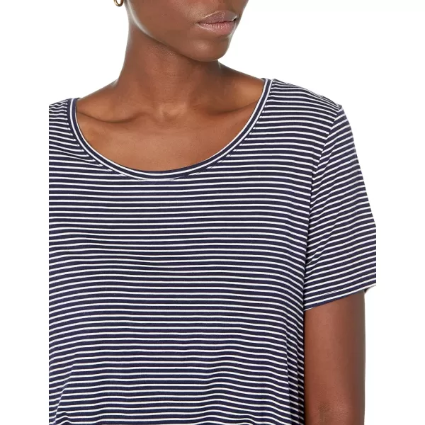 Amazon Essentials Womens RelaxedFit ShortSleeve Scoopneck Swing Tee Available in Plus SizeRayon Blend Navy White Stripe