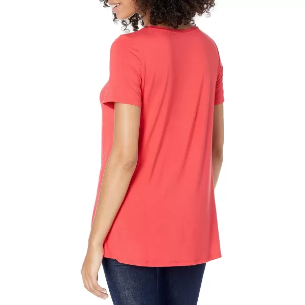 Amazon Essentials Womens RelaxedFit ShortSleeve Scoopneck Swing Tee Available in Plus SizeRayon Blend Red