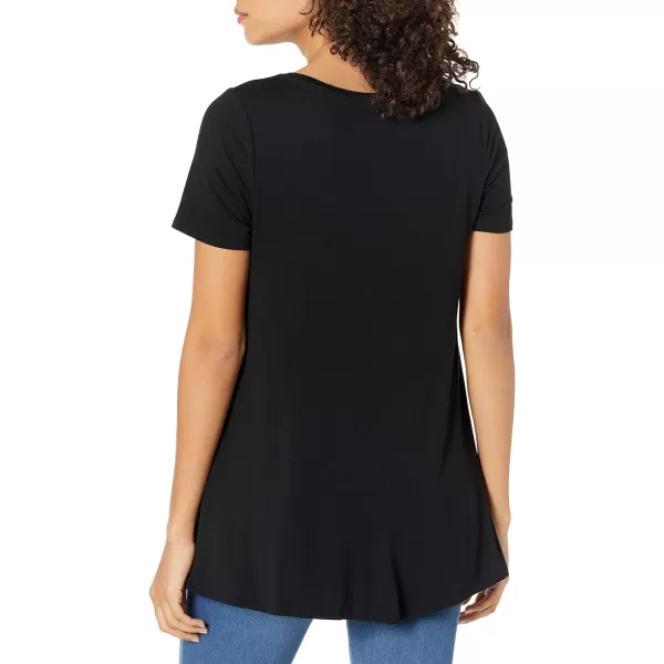 Amazon Essentials Womens RelaxedFit ShortSleeve Scoopneck Swing Tee Available in Plus SizeSustainably Sourced Rayon Blend Black