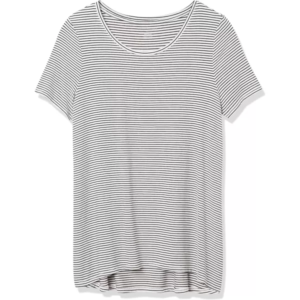 Amazon Essentials Womens RelaxedFit ShortSleeve Scoopneck Swing Tee Available in Plus SizeSustainably Sourced Rayon Blend Black White Stripe