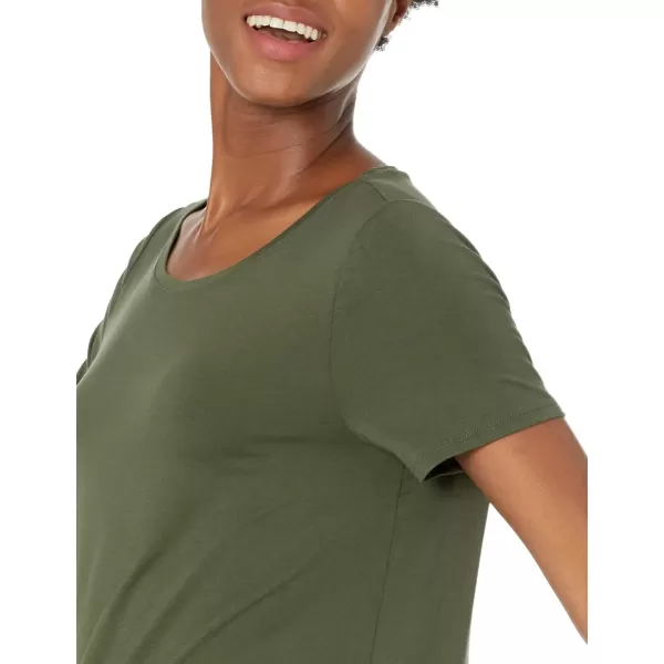 Amazon Essentials Womens RelaxedFit ShortSleeve Scoopneck Swing Tee Available in Plus SizeSustainably Sourced Rayon Blend Dark Olive