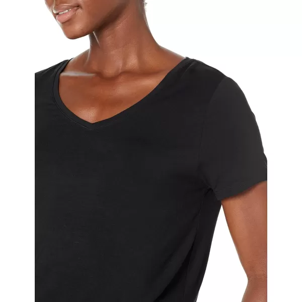 Amazon Essentials Womens RelaxedFit ShortSleeve VNeck Tunic Available in Plus Size MultipacksRayon Blend Black