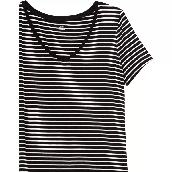 Amazon Essentials Womens RelaxedFit ShortSleeve VNeck Tunic Available in Plus Size MultipacksRayon Blend Black White Placed Stripe