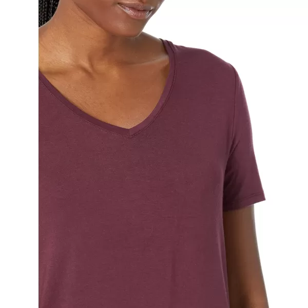 Amazon Essentials Womens RelaxedFit ShortSleeve VNeck Tunic Available in Plus Size MultipacksRayon Blend Burgundy