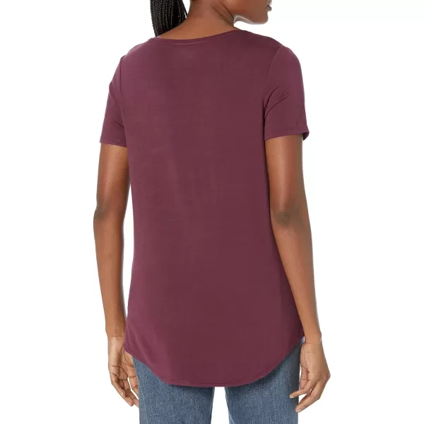 Amazon Essentials Womens RelaxedFit ShortSleeve VNeck Tunic Available in Plus Size MultipacksRayon Blend Burgundy