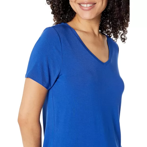 Amazon Essentials Womens RelaxedFit ShortSleeve VNeck Tunic Available in Plus Size MultipacksRayon Blend Cobalt Blue