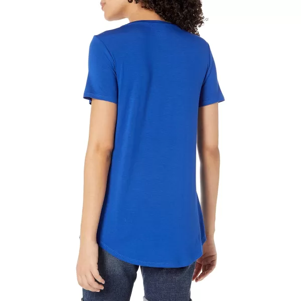 Amazon Essentials Womens RelaxedFit ShortSleeve VNeck Tunic Available in Plus Size MultipacksRayon Blend Cobalt Blue