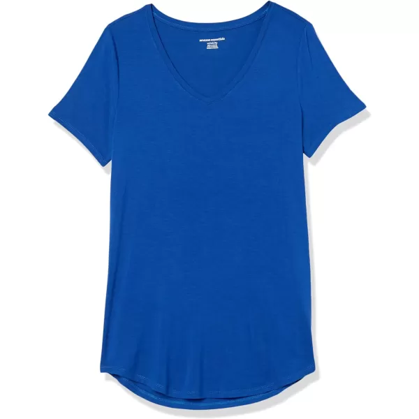 Amazon Essentials Womens RelaxedFit ShortSleeve VNeck Tunic Available in Plus Size MultipacksRayon Blend Cobalt Blue