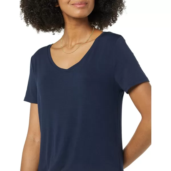 Amazon Essentials Womens RelaxedFit ShortSleeve VNeck Tunic Available in Plus Size MultipacksRayon Blend Dark Navy