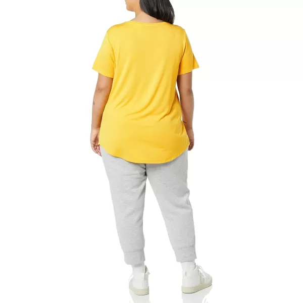 Amazon Essentials Womens RelaxedFit ShortSleeve VNeck Tunic Available in Plus Size MultipacksRayon Blend Grey HeatherGolden Yellow