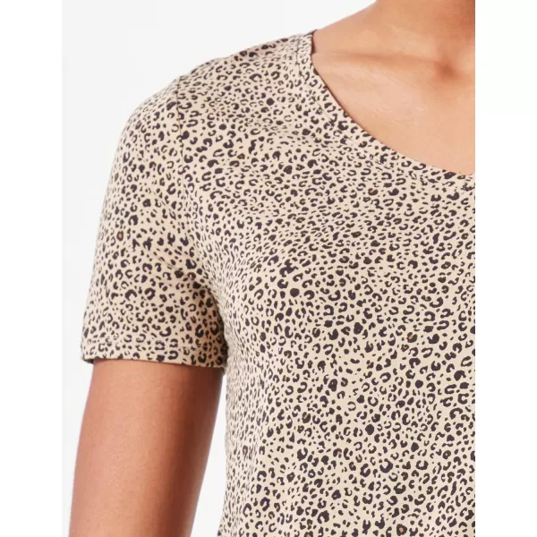 Amazon Essentials Womens RelaxedFit ShortSleeve VNeck Tunic Available in Plus Size MultipacksRayon Blend Light Rose Leopard Print