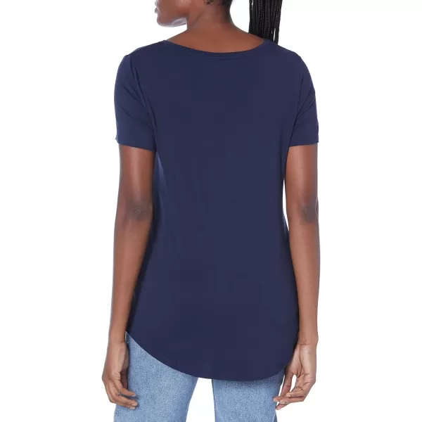 Amazon Essentials Womens RelaxedFit ShortSleeve VNeck Tunic Available in Plus Size MultipacksRayon Blend Navy