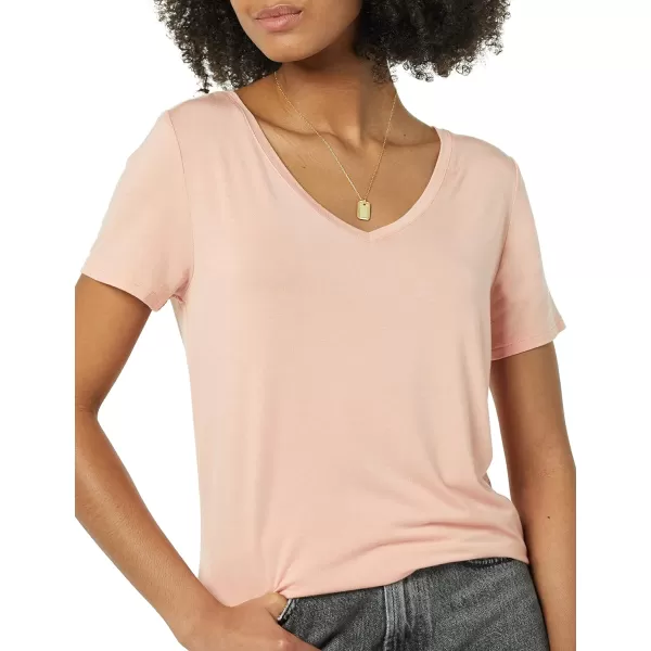 Amazon Essentials Womens RelaxedFit ShortSleeve VNeck Tunic Available in Plus Size MultipacksRayon Blend NavyCoral Pink