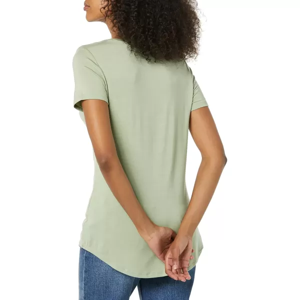 Amazon Essentials Womens RelaxedFit ShortSleeve VNeck Tunic Available in Plus Size MultipacksRayon Blend NavySage Green