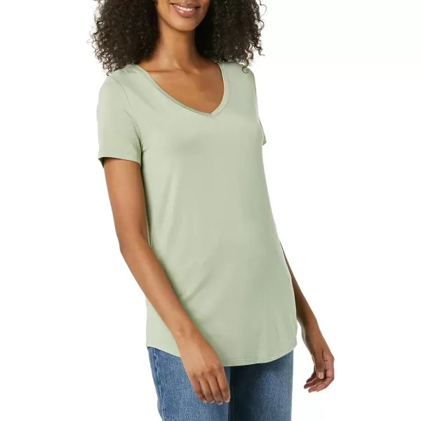 Amazon Essentials Womens RelaxedFit ShortSleeve VNeck Tunic Available in Plus Size MultipacksRayon Blend NavySage Green