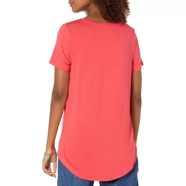 Amazon Essentials Womens RelaxedFit ShortSleeve VNeck Tunic Available in Plus Size MultipacksRayon Blend Red