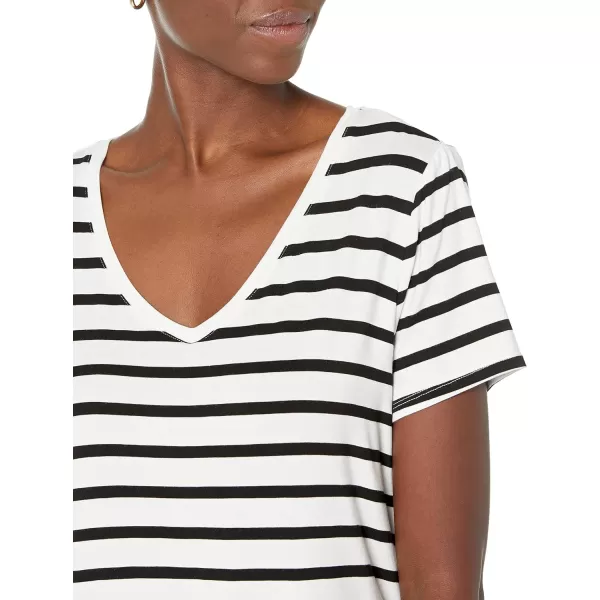 Amazon Essentials Womens RelaxedFit ShortSleeve VNeck Tunic Available in Plus Size MultipacksRayon Blend White French Stripe