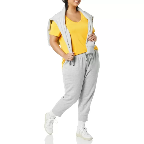 Amazon Essentials Womens RelaxedFit ShortSleeve VNeck Tunic Available in Plus Size MultipacksRayon Grey HeatherGolden Yellow