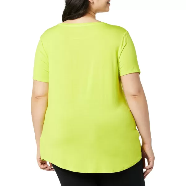 Amazon Essentials Womens RelaxedFit ShortSleeve VNeck Tunic Available in Plus Size MultipacksRayon NavyLime Green