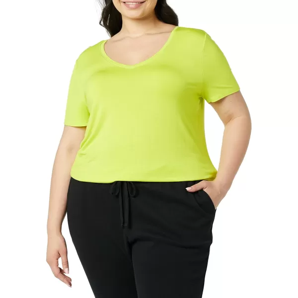 Amazon Essentials Womens RelaxedFit ShortSleeve VNeck Tunic Available in Plus Size MultipacksRayon NavyLime Green