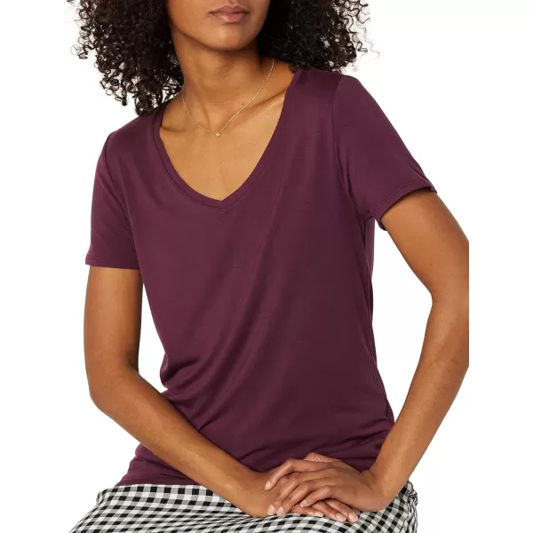 Amazon Essentials Womens RelaxedFit ShortSleeve VNeck Tunic Available in Plus Size MultipacksRayon OliveBurgundy