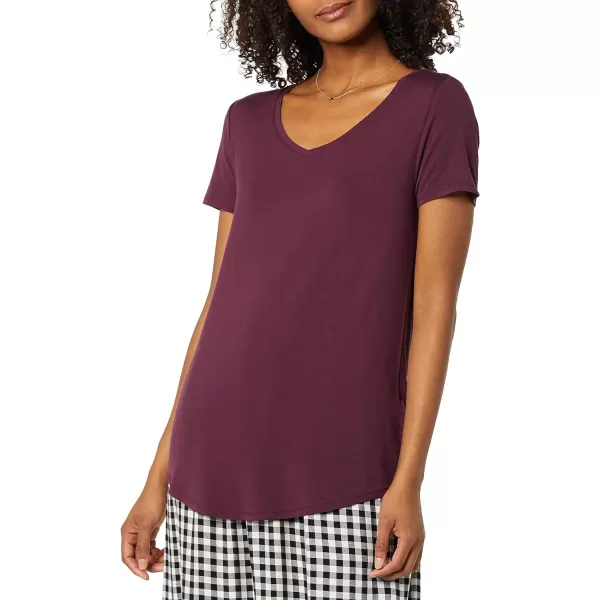 Amazon Essentials Womens RelaxedFit ShortSleeve VNeck Tunic Available in Plus Size MultipacksRayon OliveBurgundy