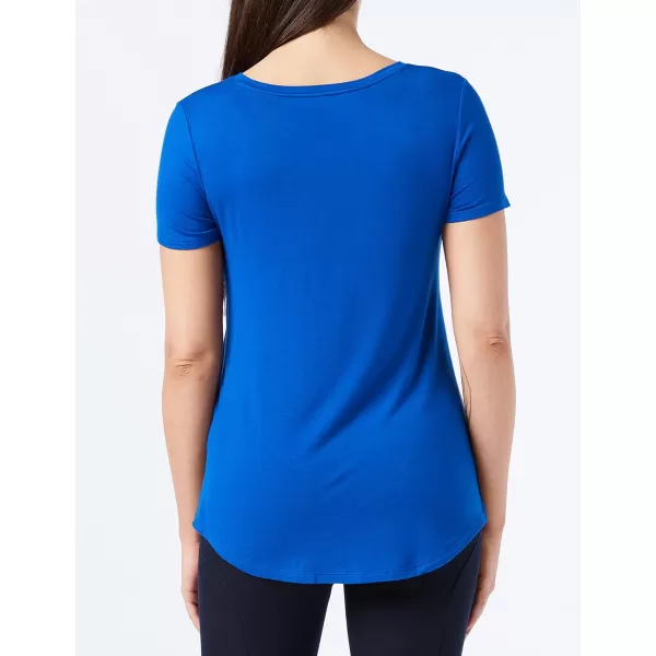 Amazon Essentials Womens RelaxedFit ShortSleeve VNeck Tunic Available in Plus Size MultipacksSustainably Sourced Rayon Blend Cobalt Blue