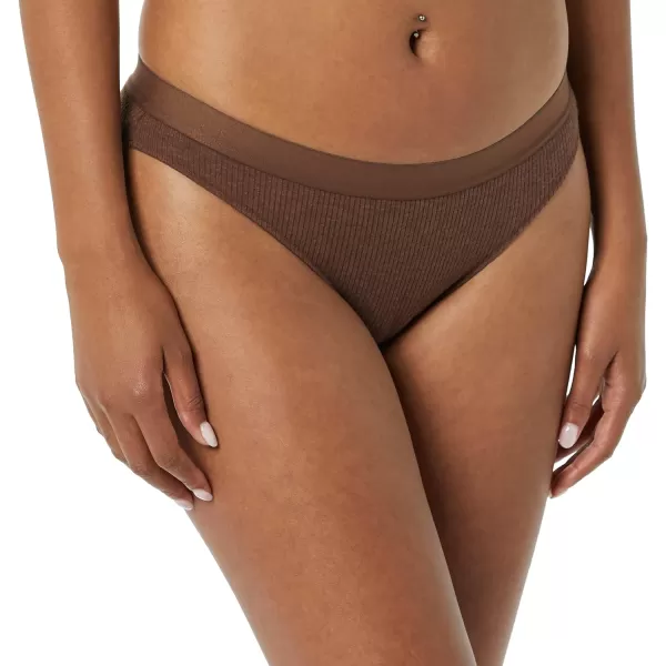 Amazon Essentials Womens Ribbed Bikini Underwear Pack of 4BrownPale PinkGreen