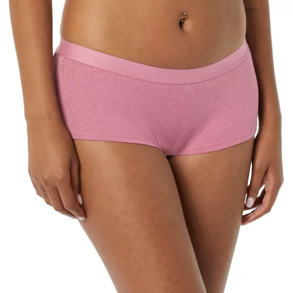 Amazon Essentials Womens Ribbed Boyshort Underwear Pack of 4BrownPale PinkGreen