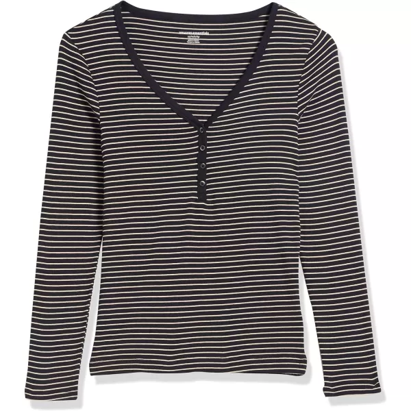 Amazon Essentials Womens Ribbed Knit Long Sleeve Henley Slim Fit TShirtBlack Stripe