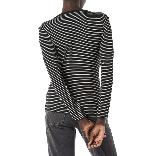 Amazon Essentials Womens Ribbed Knit Long Sleeve Henley Slim Fit TShirtBlack Stripe