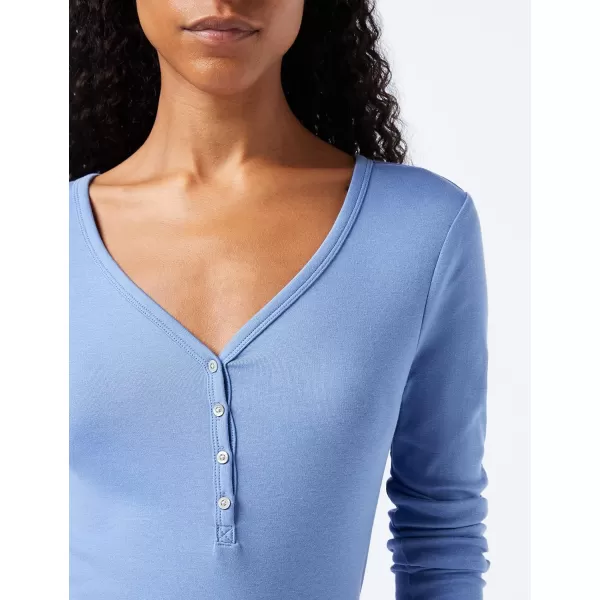 Amazon Essentials Womens Ribbed Knit Long Sleeve Henley Slim Fit TShirtBlue