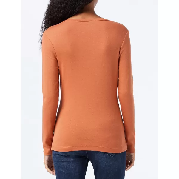 Amazon Essentials Womens Ribbed Knit Long Sleeve Henley Slim Fit TShirtCaramel