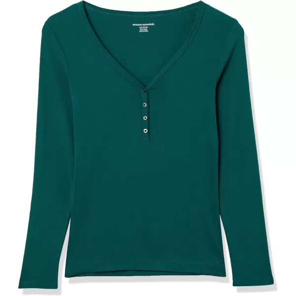 Amazon Essentials Womens Ribbed Knit Long Sleeve Henley Slim Fit TShirtDark Green