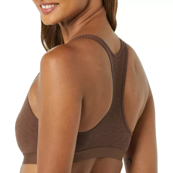 Amazon Essentials Womens Ribbed Lounge Unlined Scoop Neck Bralette Pack of 2BrownMauve