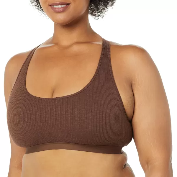 Amazon Essentials Womens Ribbed Lounge Unlined Scoop Neck Bralette Pack of 2BrownMauve