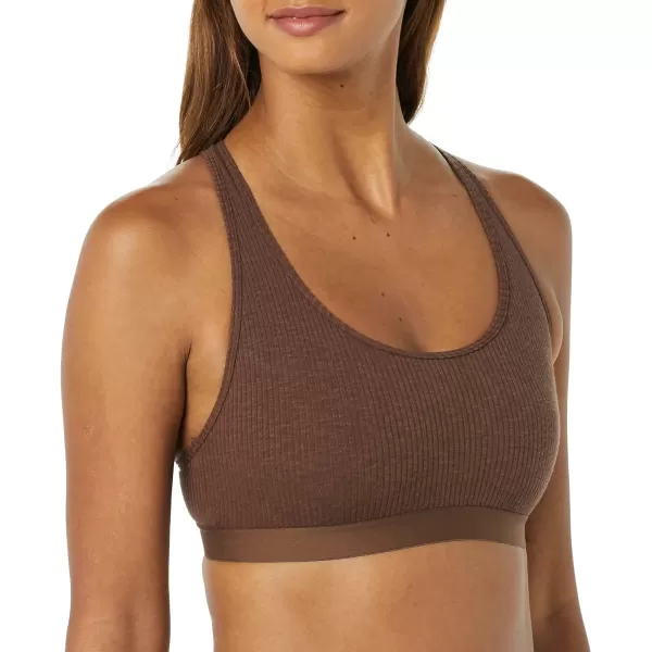 Amazon Essentials Womens Ribbed Lounge Unlined Scoop Neck Bralette Pack of 2BrownMauve