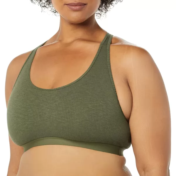 Amazon Essentials Womens Ribbed Lounge Unlined Scoop Neck Bralette Pack of 2GreenBlush