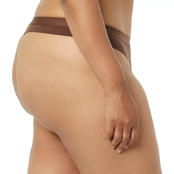 Amazon Essentials Womens Ribbed Thong Underwear Pack of 4BrownPale PinkGreen