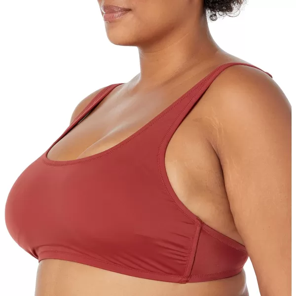 Amazon Essentials Womens Scoop Neck Swim Crop TopBrick Red