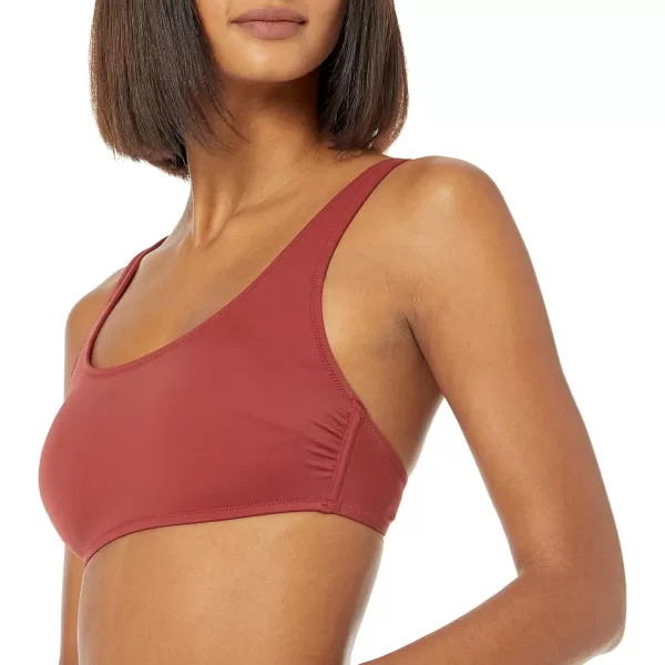 Amazon Essentials Womens Scoop Neck Swim Crop TopBrick Red