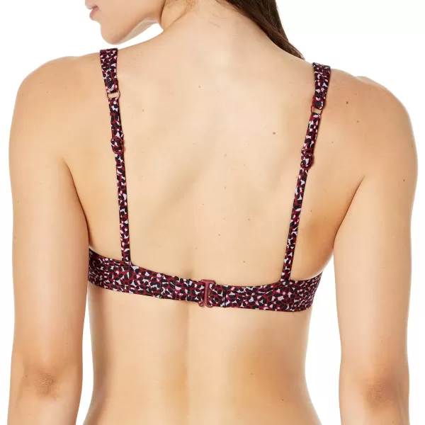 Amazon Essentials Womens Scoop Neck Swim Crop TopBrick Red Leopard