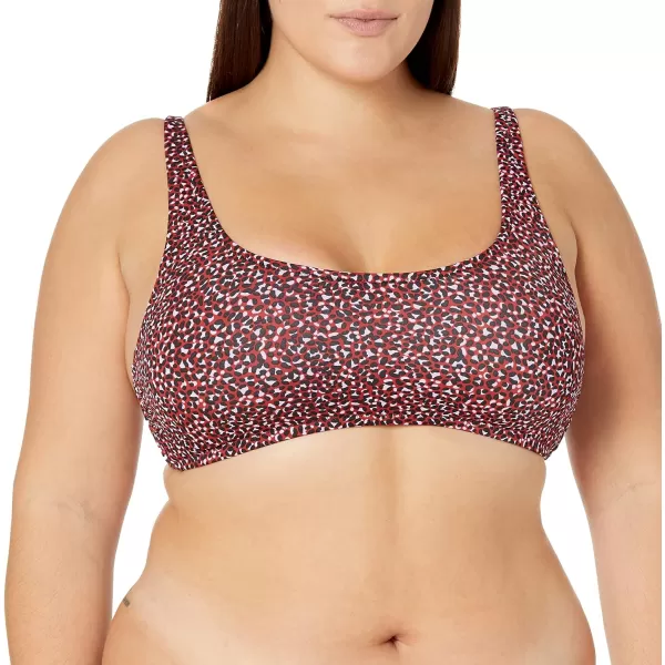 Amazon Essentials Womens Scoop Neck Swim Crop TopBrick Red Leopard