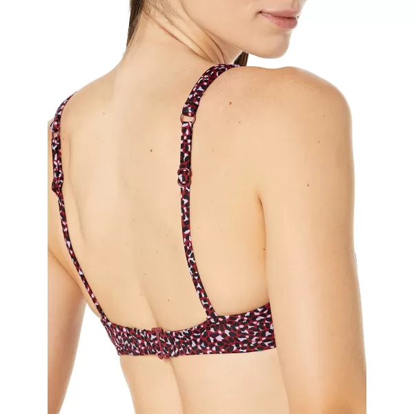 Amazon Essentials Womens Scoop Neck Swim Crop TopBrick Red Leopard