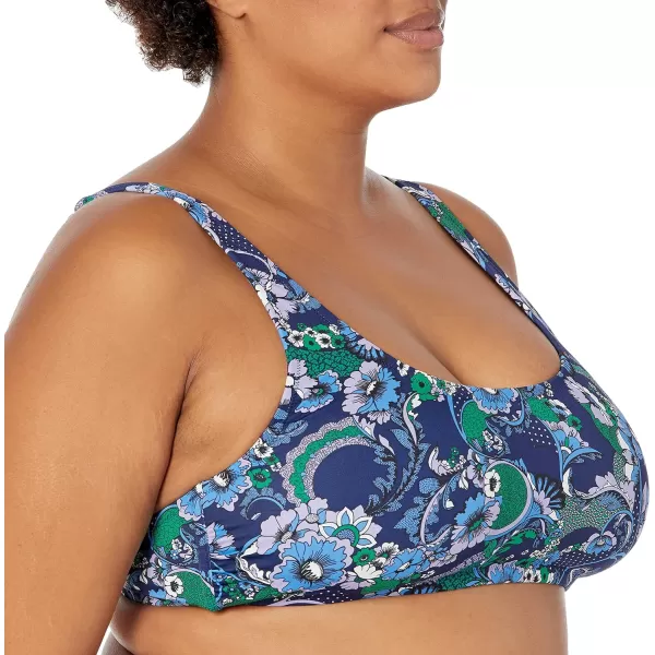 Amazon Essentials Womens Scoop Neck Swim Crop TopDeep Blue Paisley
