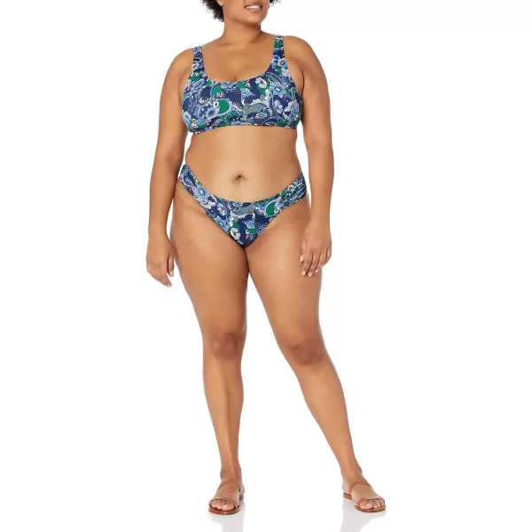Amazon Essentials Womens Scoop Neck Swim Crop TopDeep Blue Paisley