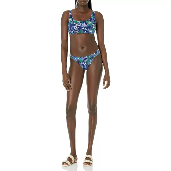Amazon Essentials Womens Scoop Neck Swim Crop TopDeep Blue Paisley