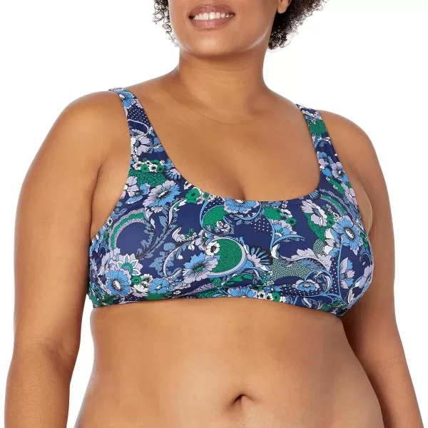 Amazon Essentials Womens Scoop Neck Swim Crop TopDeep Blue Paisley