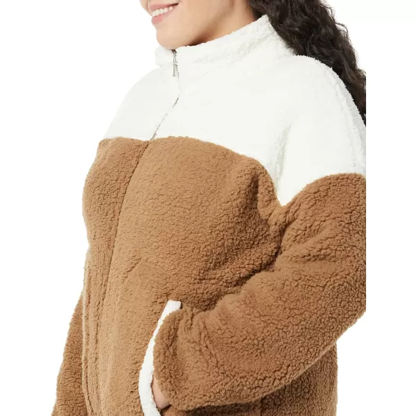 Amazon Essentials Womens Sherpa JacketIvoryTan Color Block