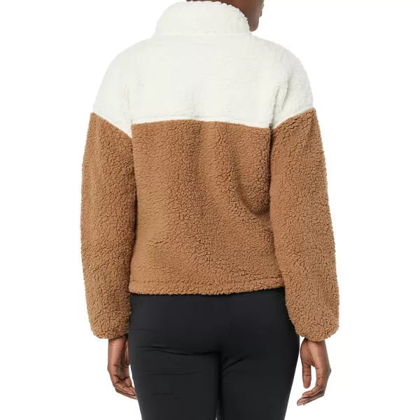 Amazon Essentials Womens Sherpa JacketIvoryTan Color Block